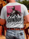 Regular Fit Cowboy Vintage Print Round Neck Casual Short Sleeve Daily Top Summer Tropical T-Shirts, Hoodie, Sweatshirt - T-Shirt, Sweatshirt, Hoodie
