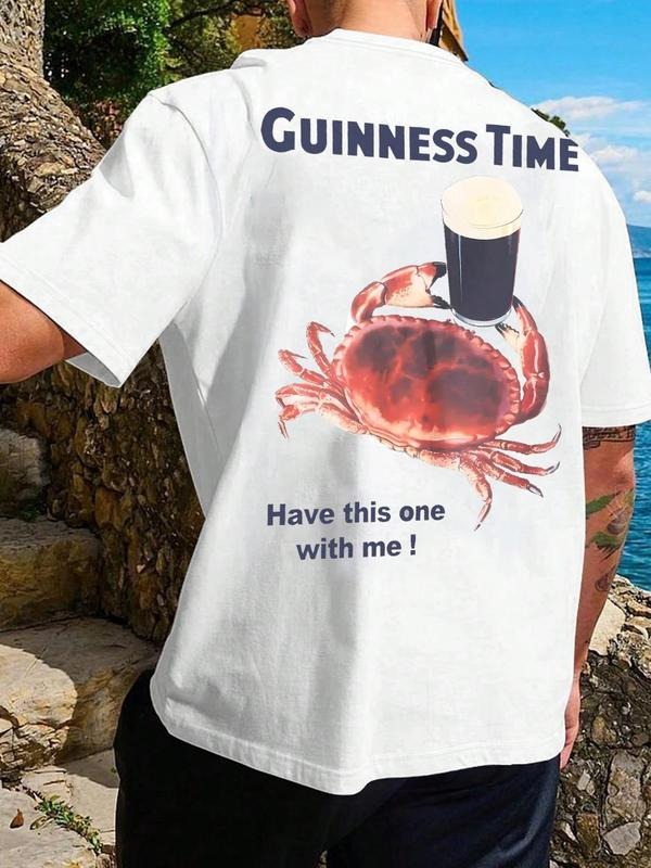 Regular Fit Crab & Guinness Time Print Round Neck Casual Short Sleeve Summer Top Daily Tropical T-Shirts, Hoodie, Sweatshirt - T-Shirt, Sweatshirt, Hoodie