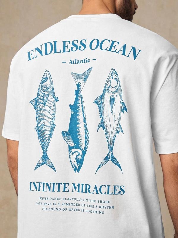 Regular Fit Fish Print Round Neck Casual Short Sleeve Crew Neck Daily Top All Seasons Tropical T-Shirts, Hoodie, Sweatshirt - T-Shirt, Sweatshirt, Hoodie