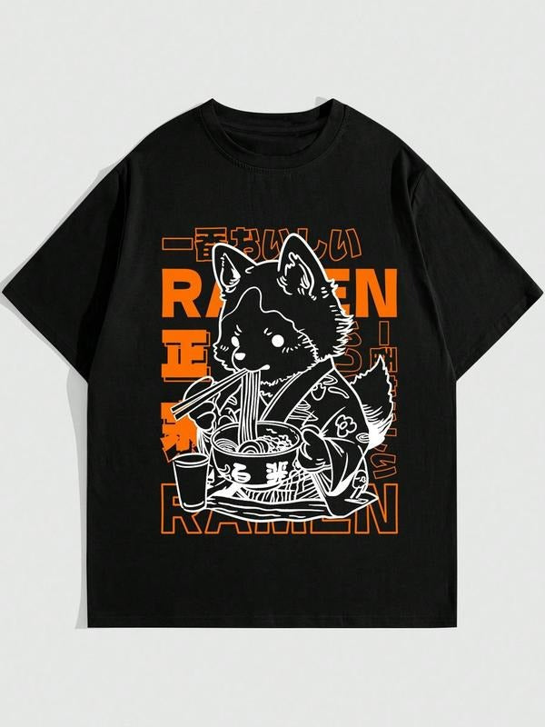Regular Fit Ramen Print Round Neck Casual Short Sleeve Summer Top Daily Tropical T-Shirts, Hoodie, Sweatshirt - T-Shirt, Sweatshirt, Hoodie