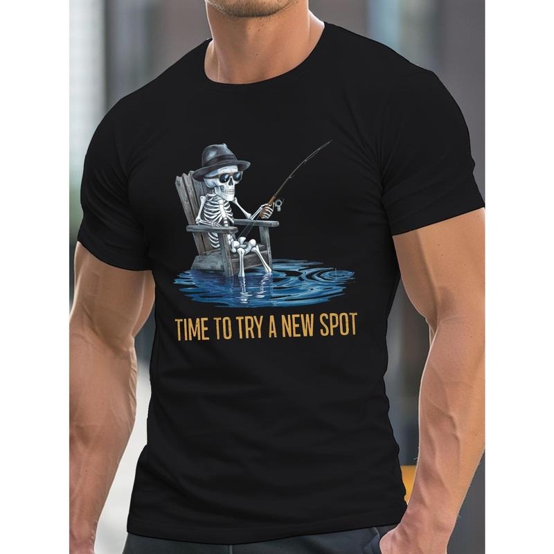 Skeleton Fishing Casual Crew Neck Short Sleeve Lightweight & Comfy Summer Made USA T-Shirts, Hoodie, Sweatshirt - T-Shirt, Sweatshirt, Hoodie