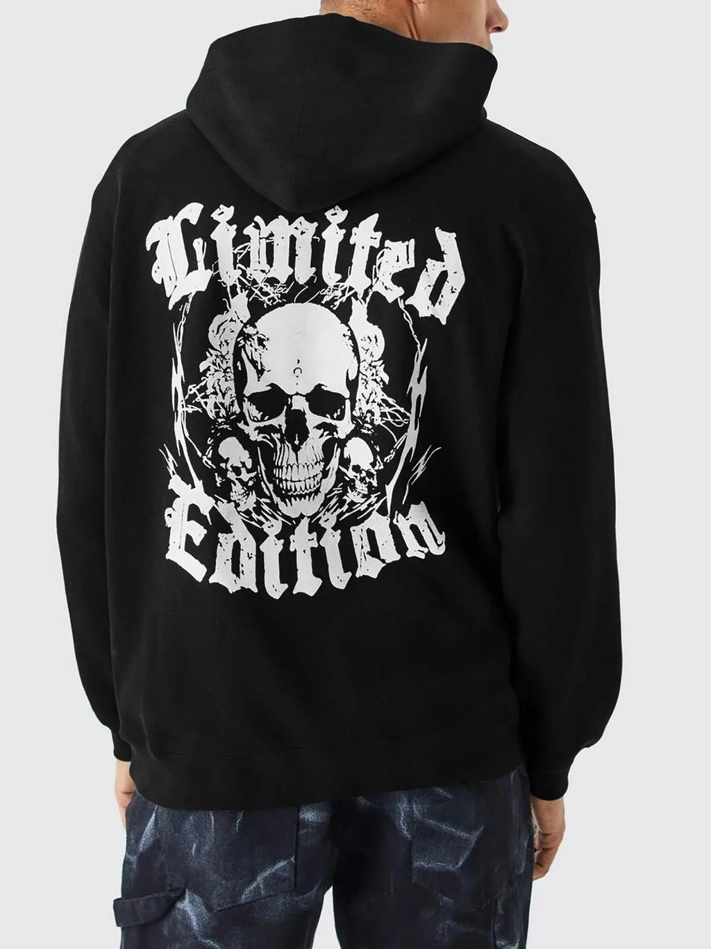 Skull & Letter Print Drop Shoulder Casual Regular Fit Drawstring Pocket Hooded Daily Outdoor Clothes Fall & Winter T-Shirts, Hoodie, Sweatshirt - T-Shirt, Sweatshirt, Hoodie