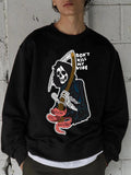 Skull & Letter Print Drop Shoulder Regular Fit Casual Soft Comfy Long Sleeve Round Neck Daily Top All Seasons T-Shirts, Hoodie, Sweatshirt - T-Shirt, Sweatshirt, Hoodie