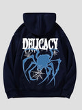 Spider & Letter Print Drawstring Regular Fit Casual Pocket Long Sleeve Hooded Clothes Fall & Winter Daily T-Shirts, Hoodie, Sweatshirt - T-Shirt, Sweatshirt, Hoodie