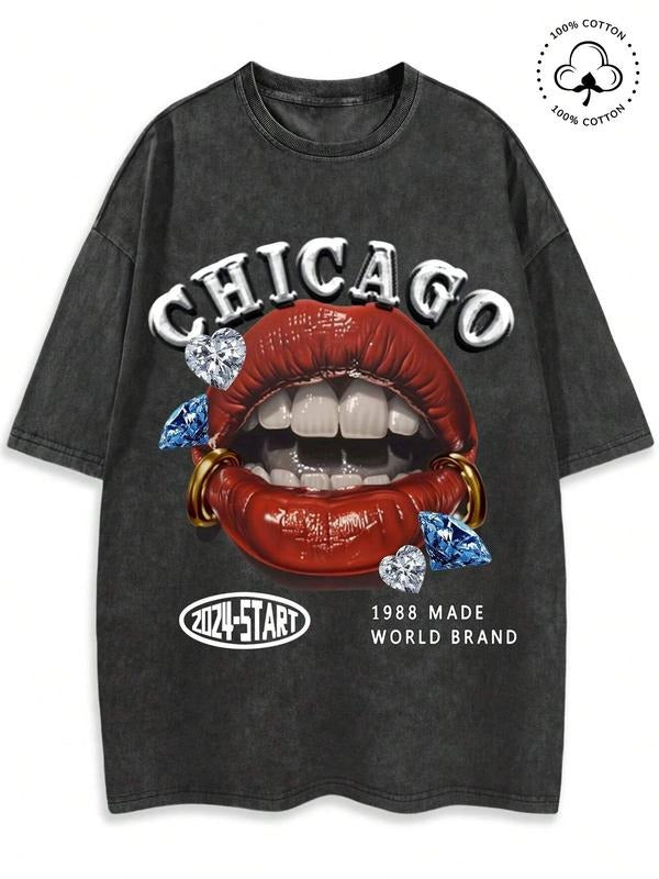 Vintage Chicago Print Round Neck Casual Short Sleeve Summer Top Daily Tropical Cotton T-Shirts, Hoodie, Sweatshirt - T-Shirt, Sweatshirt, Hoodie
