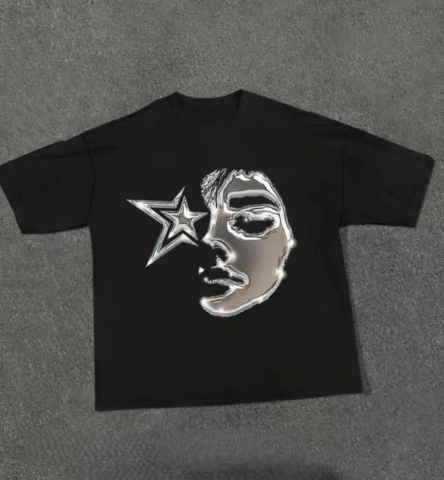 Y2K Cotton Soft Crew Neck Artistic Star & Face Casual Summer 100% Cotton Comfortable Y2K T-Shirts, Hoodie, Sweatshirt - T-Shirt, Sweatshirt, Hoodie