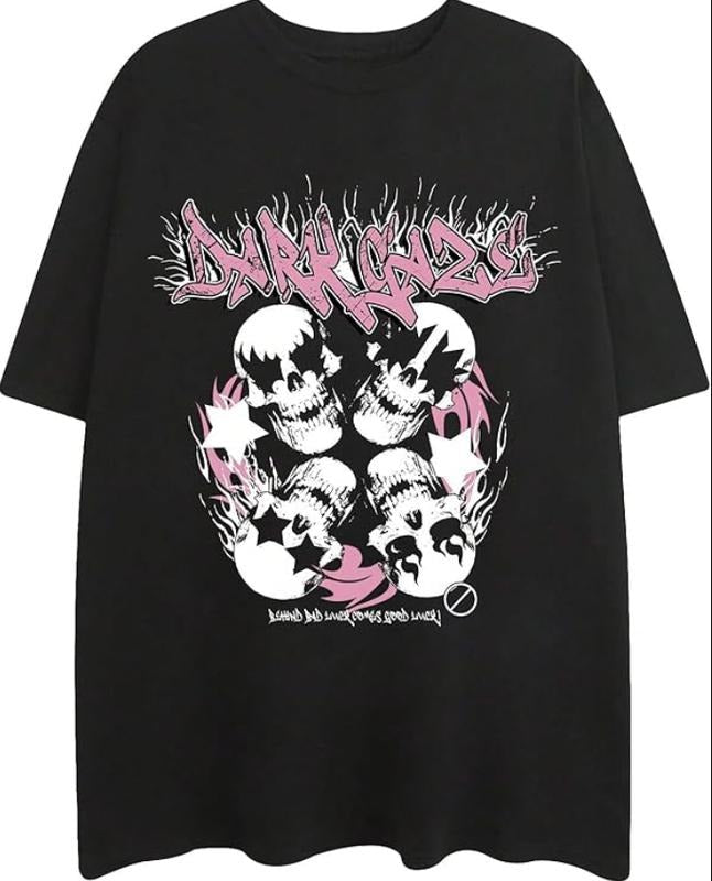 Y2k Letter Skull Short Sleeve Gothic Tops T-Shirts, Hoodie, Sweatshirt - T-Shirt, Sweatshirt, Hoodie