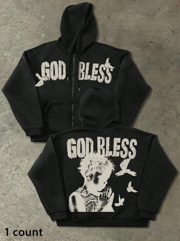 Black Casual Vintage American "God Bless" Slogan & Praying Hand Print Retro Streetwear Suitable Spring Autumn Winter Versatile T-Shirts, Hoodie, Sweatshirt - T-Shirt, Sweatshirt, Hoodie