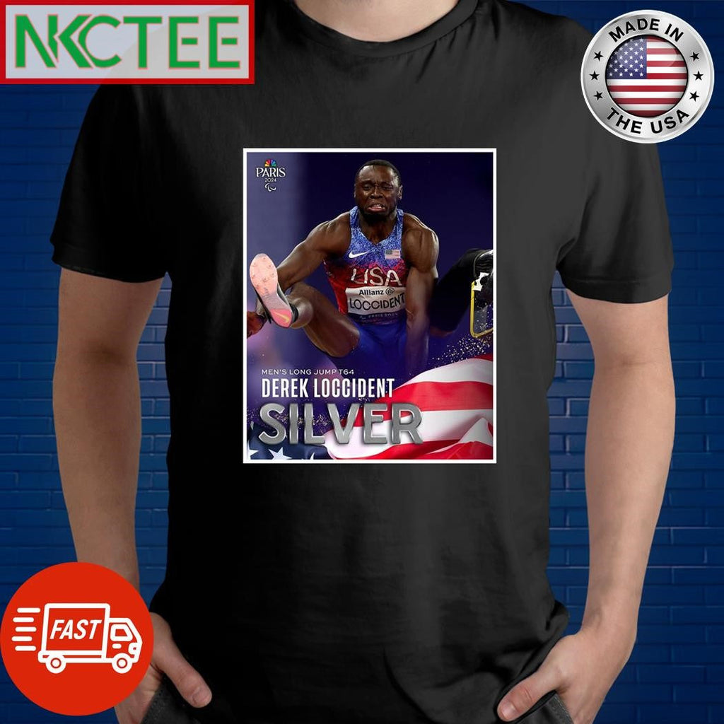 Men’s long jump t64 Derek Loccident silver Paris Paralympics 2024 shirt Unisex T-shirt, Sweatshirt, Hoodie, Long Sleeve Tee - T-Shirt, Sweatshirt, Hoodie