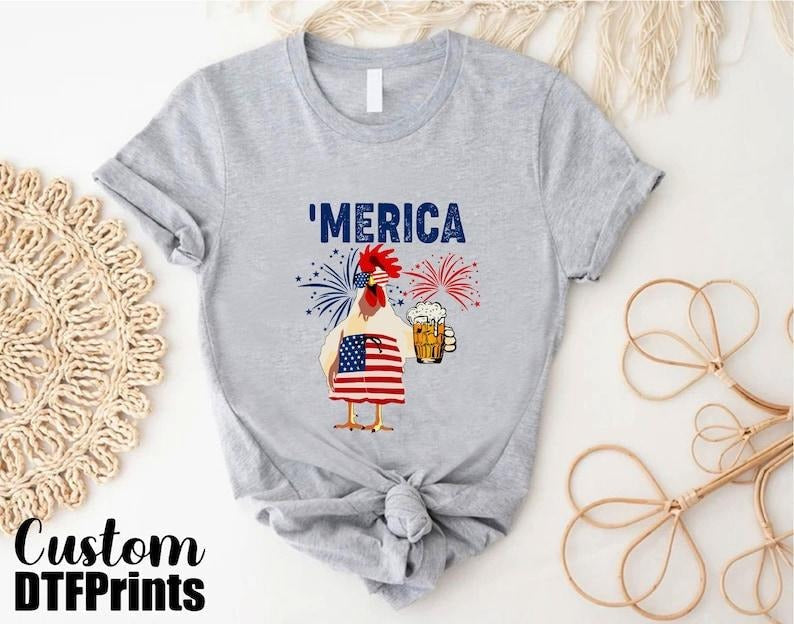 Merica 4th July Chicken Shirt Patriotic Animals Shirt Independence Day Celebration Shirt Beer Lover Fire Works Shirt T-Shirts, Hoodie, Sweatshirt - T-Shirt, Sweatshirt, Hoodie