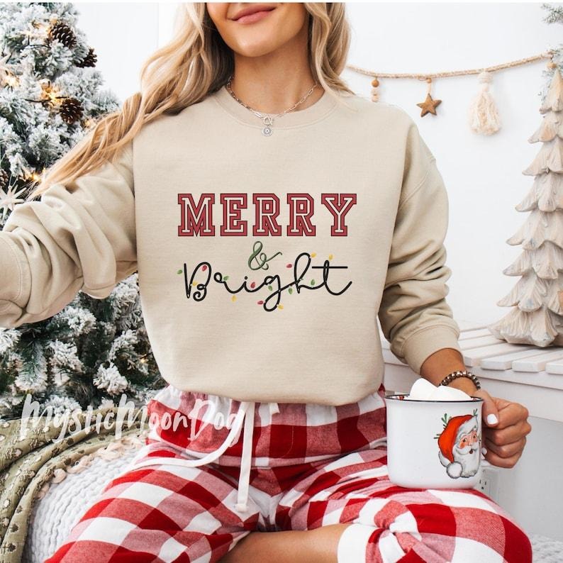 Merry & Bright Shirts Cute Festive Shirt T-Shirts, Hoodie, Sweatshirt - T-Shirt, Sweatshirt, Hoodie