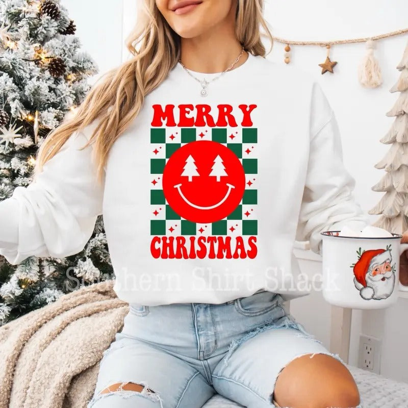 Merry Smiley Checkered T-Shirts, Hoodie, Sweatshirt - T-Shirt, Sweatshirt, Hoodie