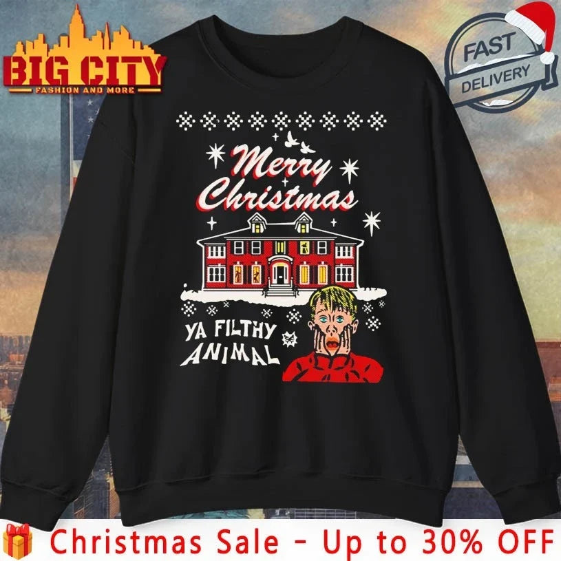 Merry Christmas Ya Filthy Animal ugly christmas shirt Unisex T-shirt, Sweatshirt, Hoodie, Long Sleeve Tee - T-Shirt, Sweatshirt, Hoodie