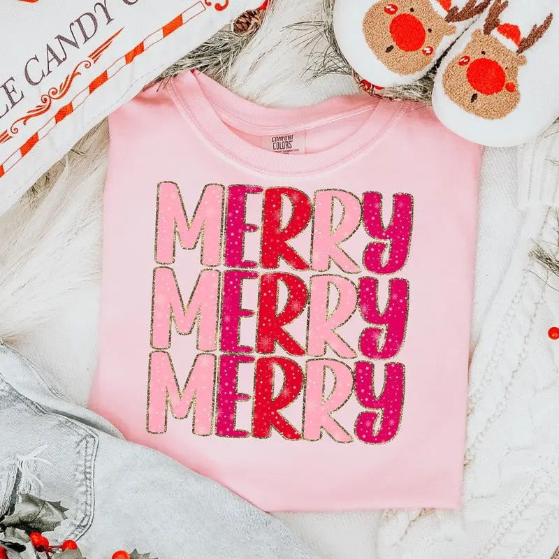 Merry Glitter Shirt Nutcracker Coquette Merry Pink Preppy T-Shirts, Hoodie, Sweatshirt - T-Shirt, Sweatshirt, Hoodie