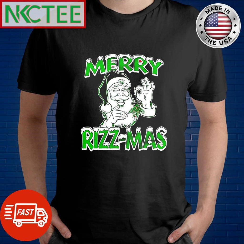 Merry Rizz-mas green Santa Christmas cannabis shirt Unisex T-shirt, Sweatshirt, Hoodie, Long Sleeve Tee - T-Shirt, Sweatshirt, Hoodie