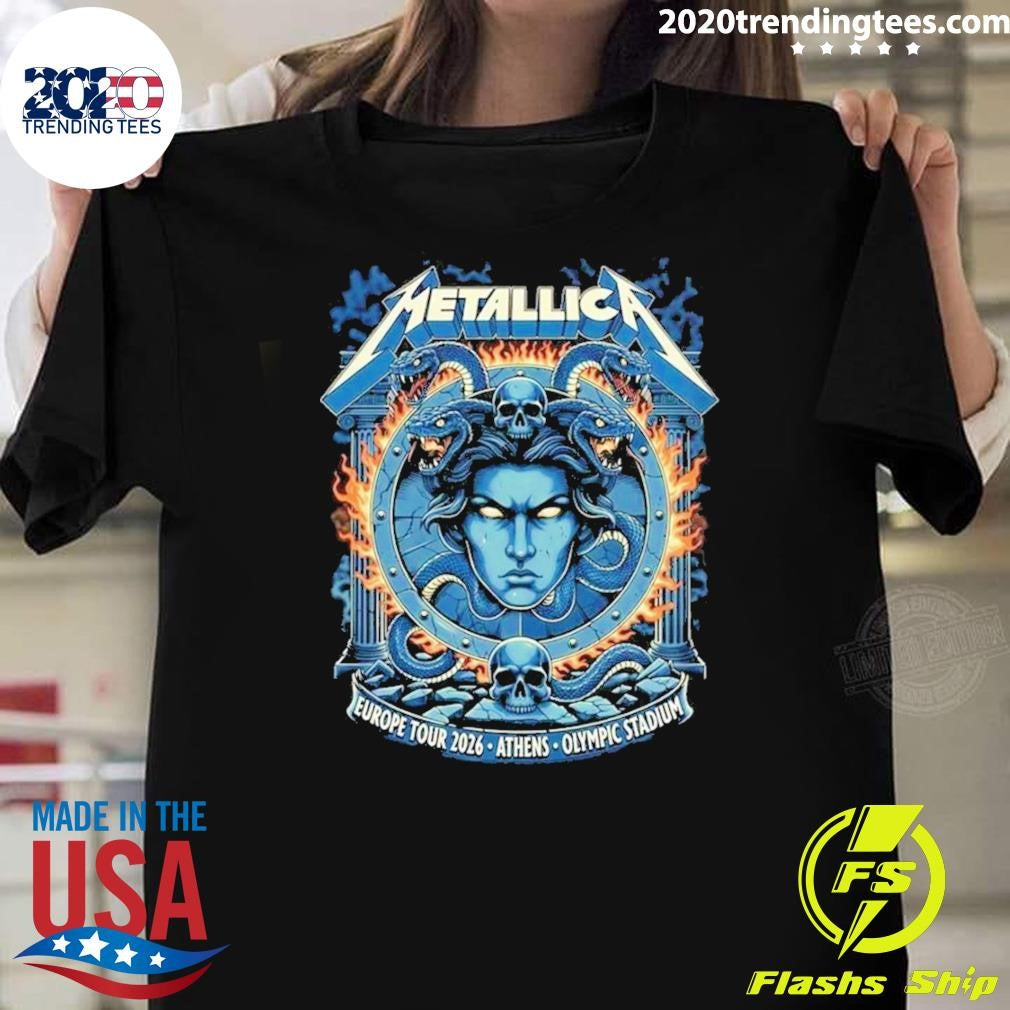 Metallica M72 Athens Europe Tour 2026 Medusa Shield Art On May 9 2026 At Olympic Stadium Athens Greece Shirt - T-Shirt, Sweatshirt, Hoodie