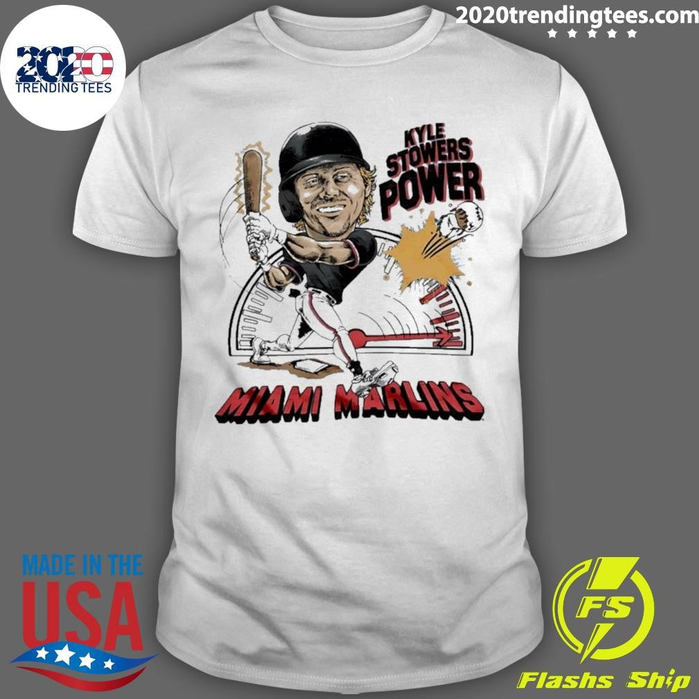 Miami Marlins Kyle Stowers Power Player Caricature Shirt Unisex T-shirt, Sweatshirt, Hoodie, Long Sleeve Tee - T-Shirt, Sweatshirt, Hoodie