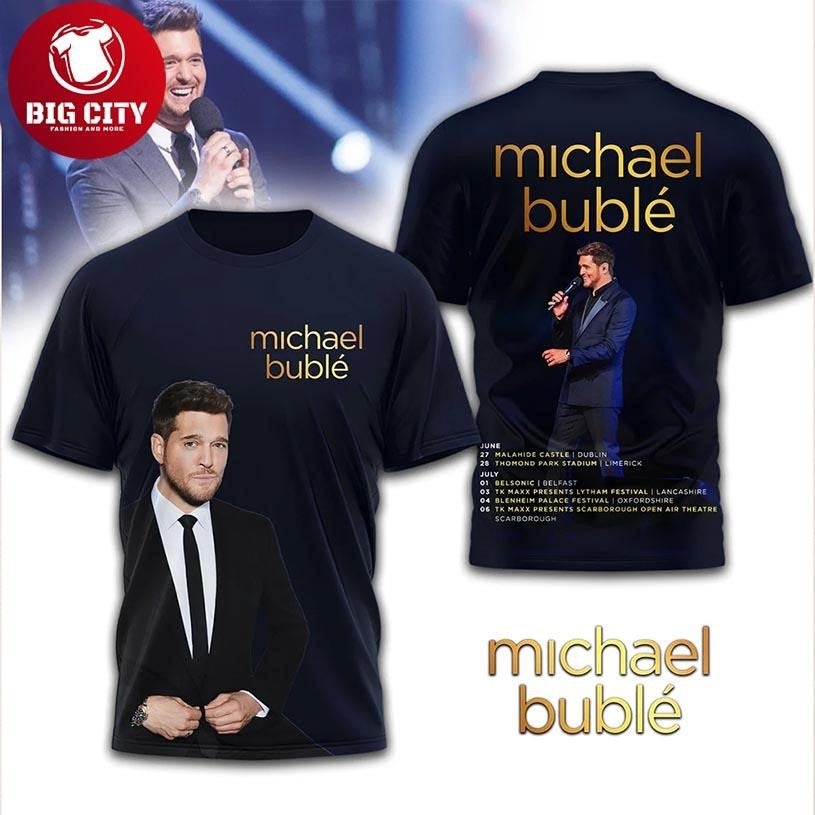 Michael Buble Live Tour 2025 Fan Shirt Elegant Concert Dates Two Sided Shirt Unisex T-shirt, Sweatshirt, Hoodie, Long Sleeve Tee - T-Shirt, Sweatshirt, Hoodie
