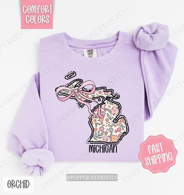 Michigan Floral Comfort Colors Michigan Cute Bow Michigan T-Shirts, Hoodie, Sweatshirt - T-Shirt, Sweatshirt, Hoodie
