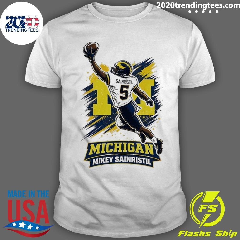 Mikey Sainristil Catching Graphic Michigan Wolverines Shirt Unisex T-shirt, Sweatshirt, Hoodie, Long Sleeve Tee - T-Shirt, Sweatshirt, Hoodie