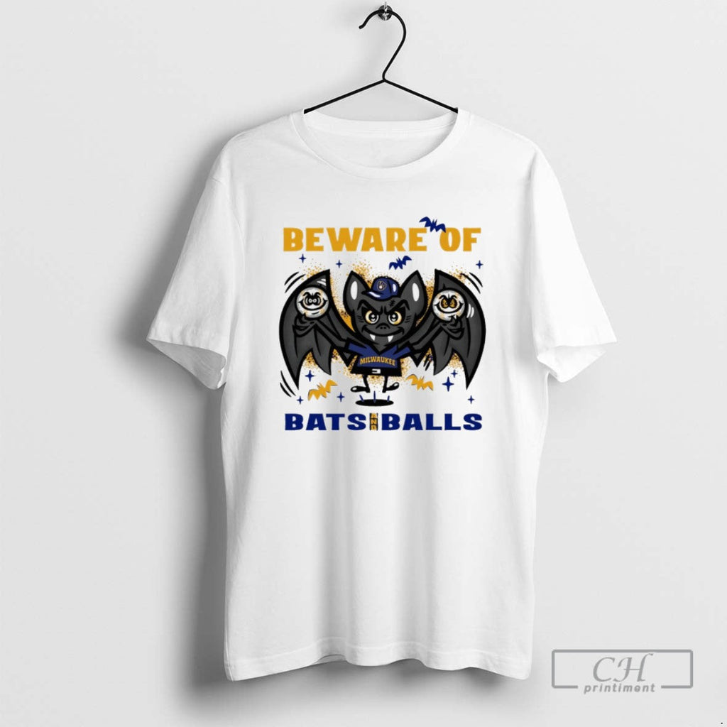 Milwaukee Brewers Beware Of Bats And Balls October Halloween T Shirts Unisex T-shirt, Sweatshirt, Hoodie, Long Sleeve Tee - T-Shirt, Sweatshirt, Hoodie