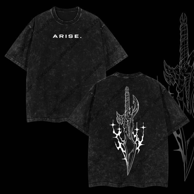 [ Mineral Wash ] "Arise" Sung Jin Woo Solo Leveling Anime Double Printed Oversize Lightweight Washed Anime Fan T-Shirts, Hoodie, Sweatshirt - T-Shirt, Sweatshirt, Hoodie