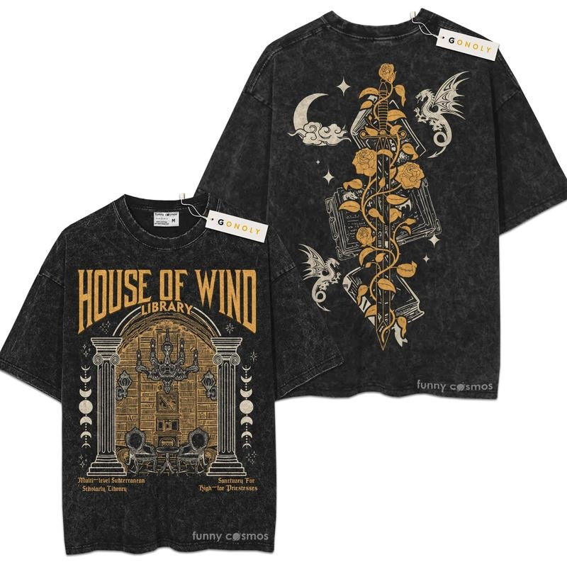 [ Mineral Wash ] Acotar House Wind Library Fans Lover Book Bookish Washed Shirt T-Shirts, Hoodie, Sweatshirt - T-Shirt, Sweatshirt, Hoodie