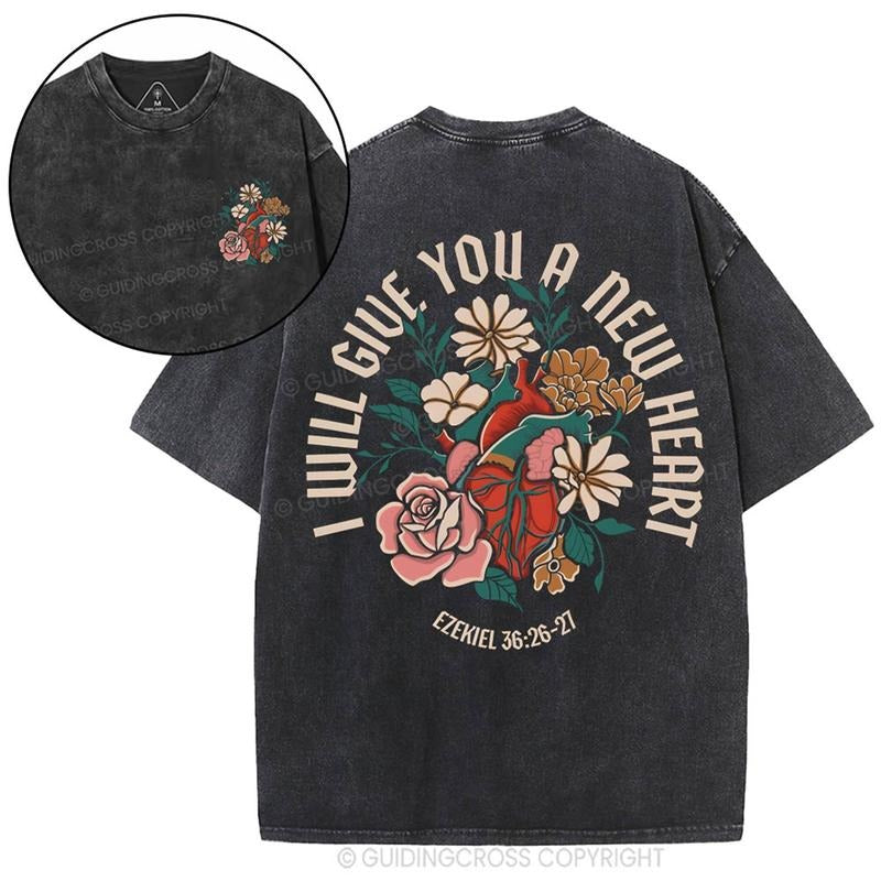 [ Mineral Wash ] I Will Give You New Heart Christian Washed Shirt Jesus Washed Shirt T-Shirts, Hoodie, Sweatshirt - T-Shirt, Sweatshirt, Hoodie