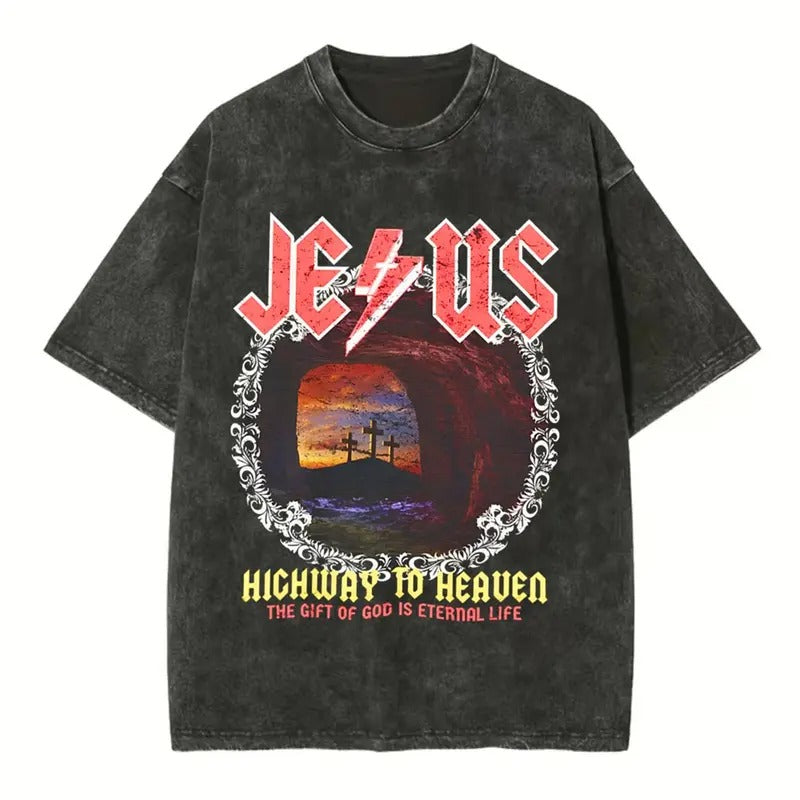 [ Mineral Wash ] Jesus Highway Heaven Chirstian Washed Shirt Jesus Washed Shirt T-Shirts, Hoodie, Sweatshirt - T-Shirt, Sweatshirt, Hoodie
