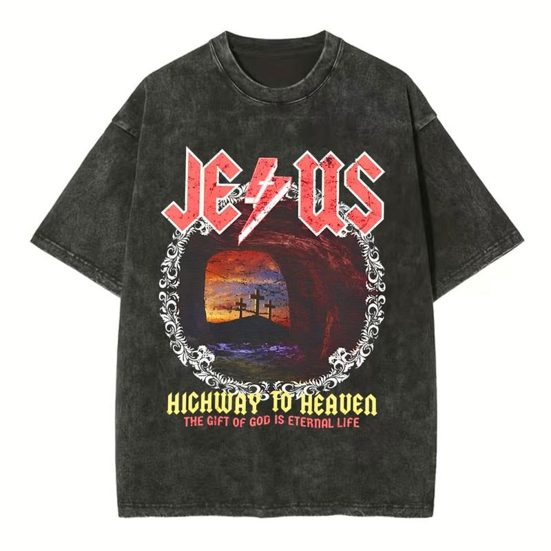[ Mineral Wash ] Jesus Highway Heaven Chirstian Washed Jesus Washed Shirt T-Shirts, Hoodie, Sweatshirt - T-Shirt, Sweatshirt, Hoodie
