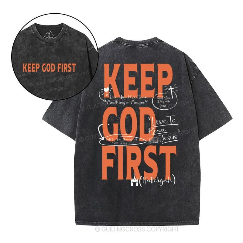 [ Mineral Wash ] Keep God First Christian Washed Jesus Washed Shirt T-Shirts, Hoodie, Sweatshirt - T-Shirt, Sweatshirt, Hoodie