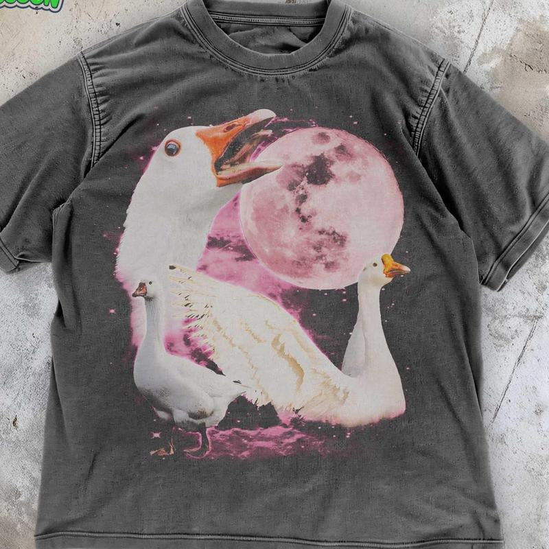 [ Mineral Wash ] Mystical Goose Moon Vintage Goose Space Shirt Celestial Night Sky Animal Shirt Unhinged Meme Weird Animal Washed T-Shirts, Hoodie, Sweatshirt - T-Shirt, Sweatshirt, Hoodie
