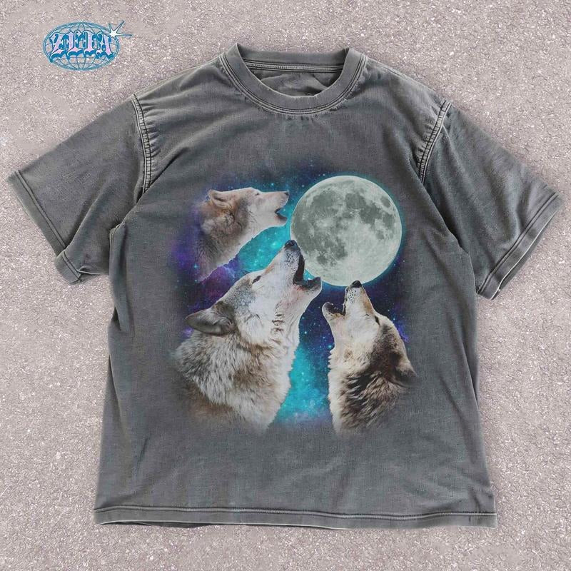[ Mineral Wash ] Mystical Three Wolves Moon Washed Cosmic Nature Wildlife Celestial Wolf Howling Wolf Shirt Animal Lovers T-Shirts, Hoodie, Sweatshirt - T-Shirt, Sweatshirt, Hoodie