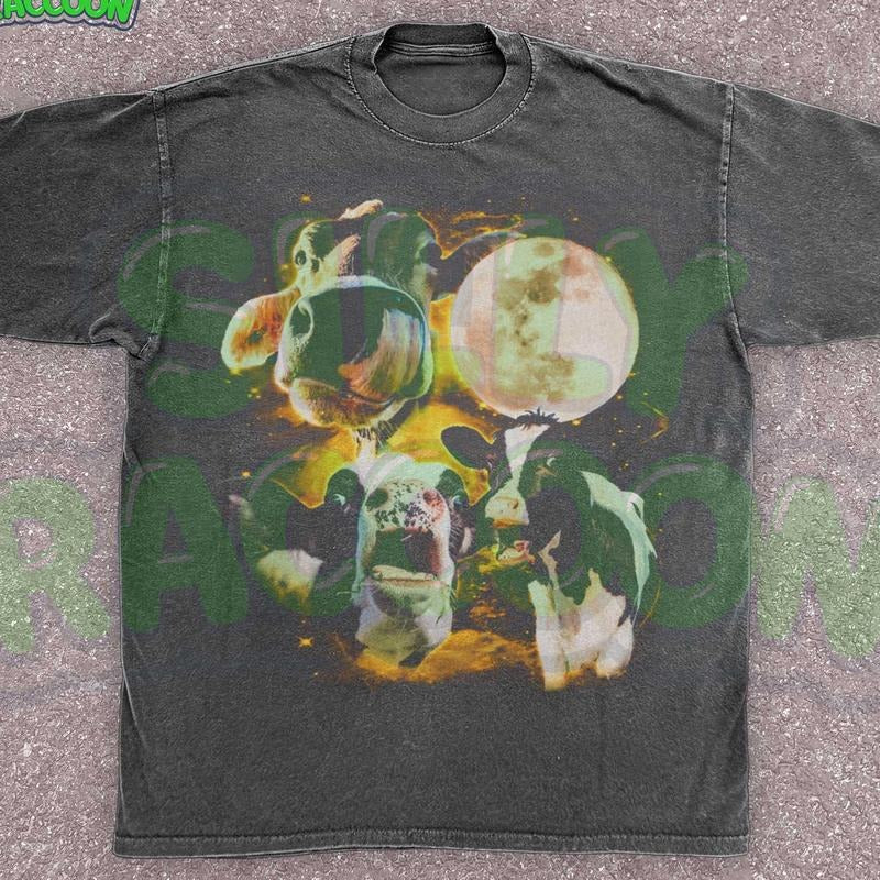 [ Mineral Wash ] Three Cow Moon Shirt Surreal Cosmic Animal Space Cows Moon Weird Farm Shirt Absurdist Meme Farmer Washed T-Shirts, Hoodie, Sweatshirt - T-Shirt, Sweatshirt, Hoodie