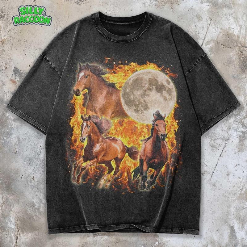 [ Mineral Wash ] Wild Horse Vintage Ed Fire Stallion Moonlit Grunge Western Horse Lovers & Spirit Animal Washed T-Shirts, Hoodie, Sweatshirt - T-Shirt, Sweatshirt, Hoodie