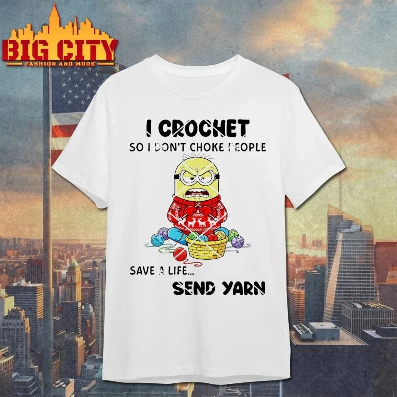 Minions Christmas I Crochet So I Don’t Choke People Save A Life Send Yarn shirt Unisex T-shirt, Sweatshirt, Hoodie, Long Sleeve Tee - T-Shirt, Sweatshirt, Hoodie