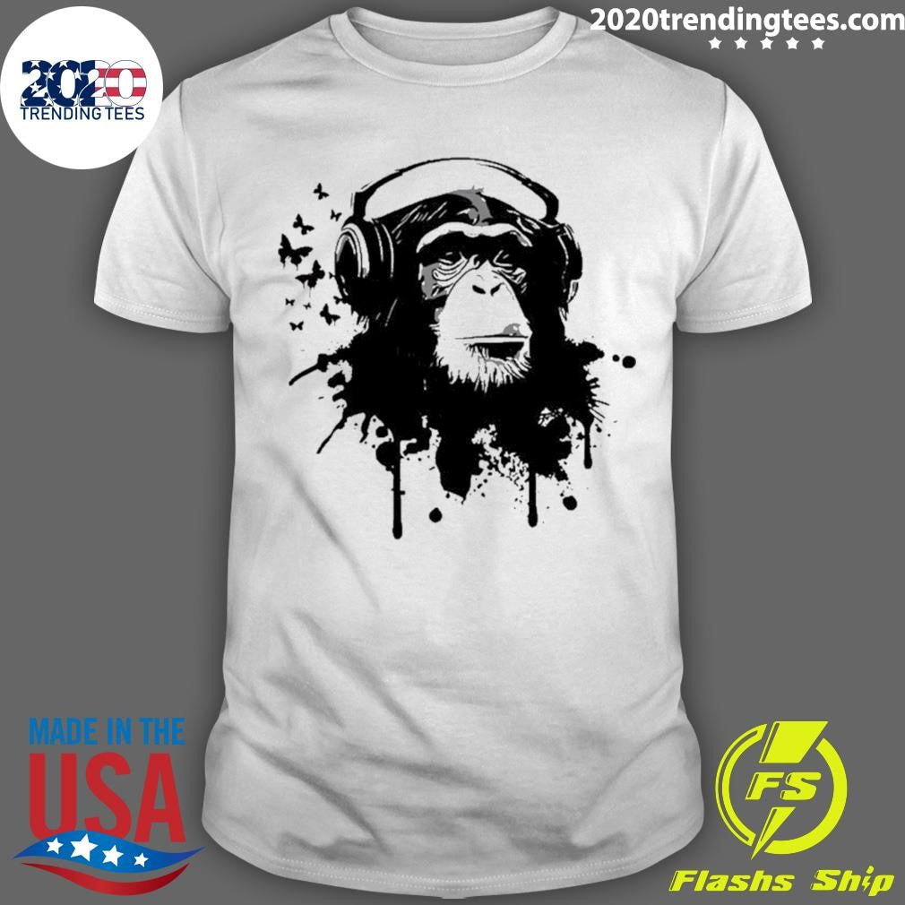 Monkey With Headphones Art Shirt Unisex T-shirt, Sweatshirt, Hoodie, Long Sleeve Tee - T-Shirt, Sweatshirt, Hoodie