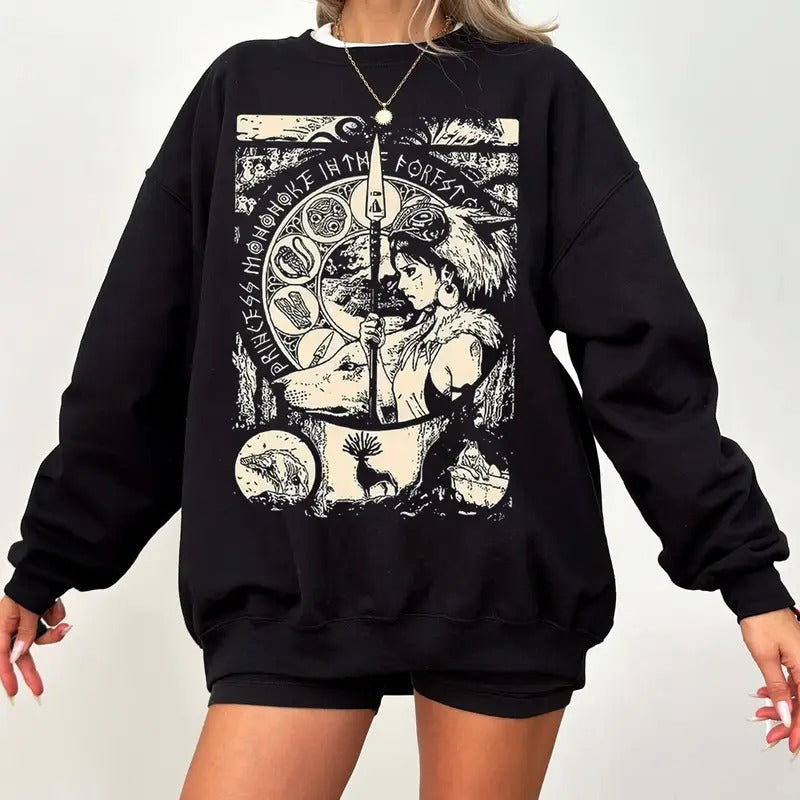 Mononoke Vintage Princess Washed Acid Y2K Studio Ghibli Anime Spirited Away Long Sleeve Casual Comfort Cotton T-Shirts, Hoodie, Sweatshirt - T-Shirt, Sweatshirt, Hoodie