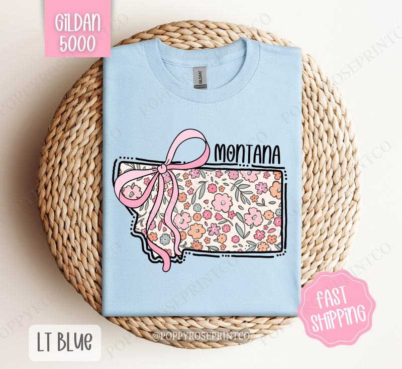 Montana Gildan Cute Montana State Shirt Montana Floral Bow T-Shirts, Hoodie, Sweatshirt - T-Shirt, Sweatshirt, Hoodie