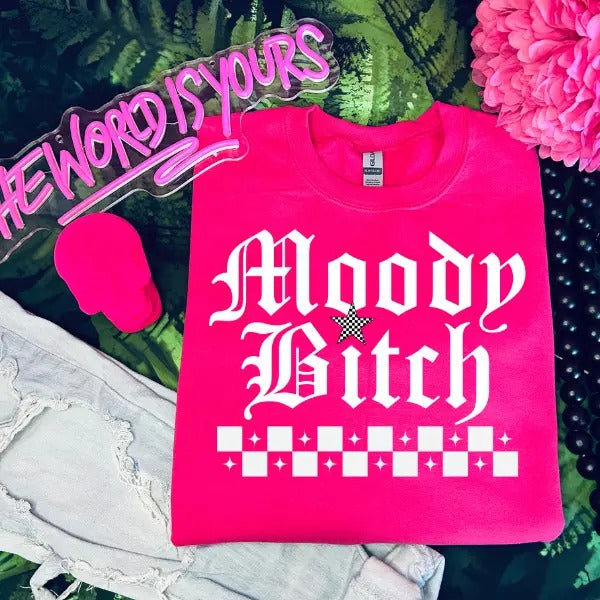 Moody Bi$Ch Heliconia Pink Punk Alt Grunge Goth Skeleton Offensive Sarcastic Casual Cotton T-Shirts, Hoodie, Sweatshirt - T-Shirt, Sweatshirt, Hoodie