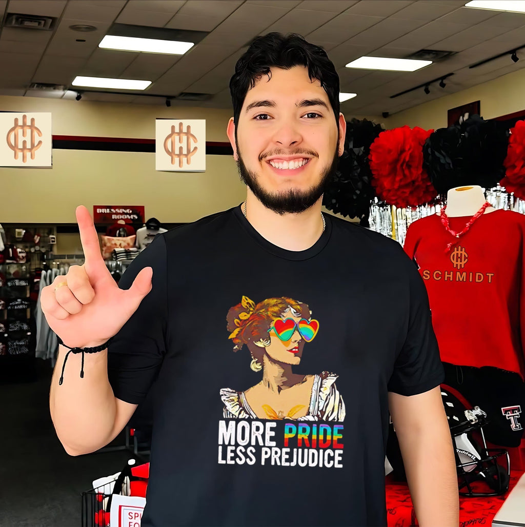 More Pride Less Prejudice rainbow shirt Unisex T-shirt, Sweatshirt, Hoodie, Long Sleeve Tee - T-Shirt, Sweatshirt, Hoodie