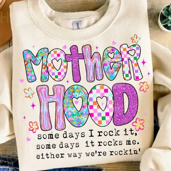 Motherhood Coquette Bow Checker Shirt Neon Mother Hood Shirt Funny Mom T-Shirts, Hoodie, Sweatshirt - T-Shirt, Sweatshirt, Hoodie