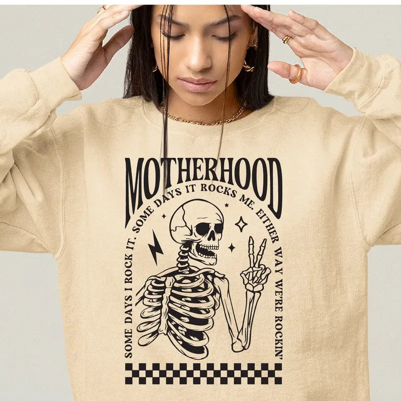 Motherhood Some Day I Rock Svg Retro Skeleton Png Sublimation Front Back Funny Motherhood Rock Skull Svg Cut File Cricut TK43GN T-Shirts, Hoodie, Sweatshirt - T-Shirt, Sweatshirt, Hoodie