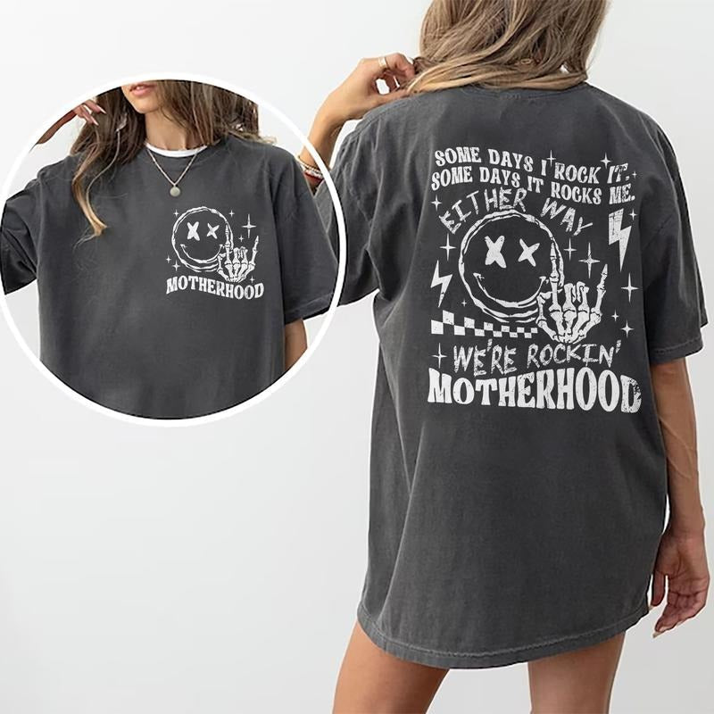 Motherhood Some Days I Rock Shirt Motherhood Rock Skeleton Double Printed Mama Shirt Mom Life Shirt Mom Soft Cotton Fabric Womenswear Vintage Funny Skull Mom Daily Basic Outfits Comfort Fit Rocking Mom Tops T-Shirts, Hoodie, Sweatshirt - T-Shirt, Sweatshirt, Hoodie