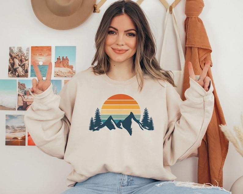 Mountain Retro Sunset Cozy Hiking Outdoor ; Cotton Womenswear T-Shirts, Hoodie, Sweatshirt - T-Shirt, Sweatshirt, Hoodie
