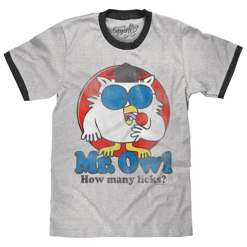 Mr. Owl How Many Licks? Ringer Gray Black T-Shirts, Hoodie, Sweatshirt - T-Shirt, Sweatshirt, Hoodie