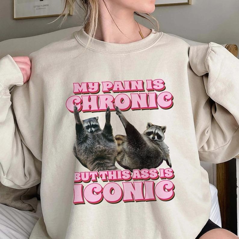 My Pain Is Chronic But This Ass Is Iconic Funny Raccoon Meme Trending Unique This Ass Is Iconic T-Shirts, Hoodie, Sweatshirt - T-Shirt, Sweatshirt, Hoodie
