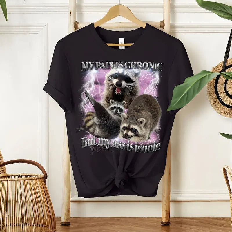 My Pain Is Chronic Raccon Vintage Shirt 90s Raccoon Shirt Funny Retro Raccoon Shirt Weird Shirt Meme Shirt Cotton Menswear Soft Top T-Shirts, Hoodie, Sweatshirt - T-Shirt, Sweatshirt, Hoodie