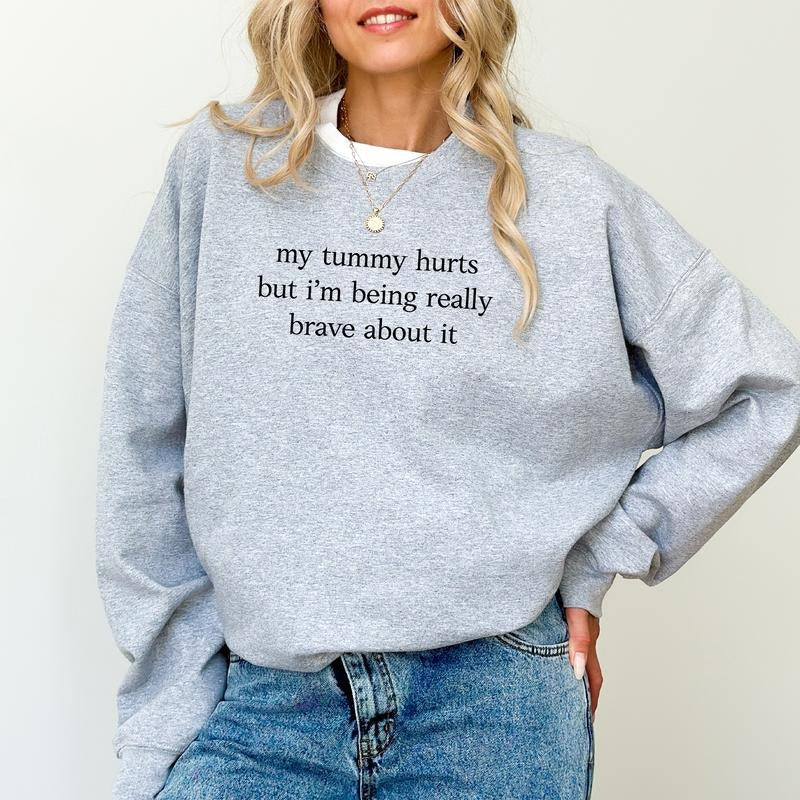 My Tummy Hurts Funny Meme Tummy Ache Survivor Tummy Ache Weird Letter Printed Top Anxious Shirt Comfy Long Sleeve Cute Tops Fall Casual Womenswear Soft Fabric Cotton Tops T-Shirts, Hoodie, Sweatshirt - T-Shirt, Sweatshirt, Hoodie
