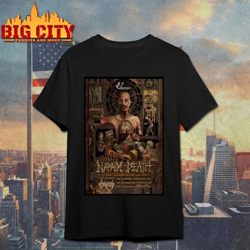 Napalm Death Dystopia Vanquished Mexican 2025 Shows Poster shirt Unisex T-shirt, Sweatshirt, Hoodie, Long Sleeve Tee - T-Shirt, Sweatshirt, Hoodie